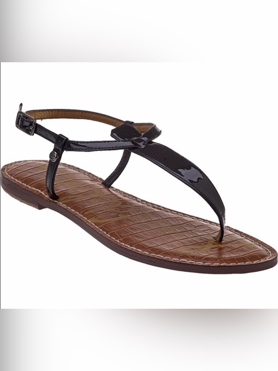 Sam Edelman Shoes - Sam Edelman Black Patent Brown Croc Gigi Flat Sandals Size 5.5